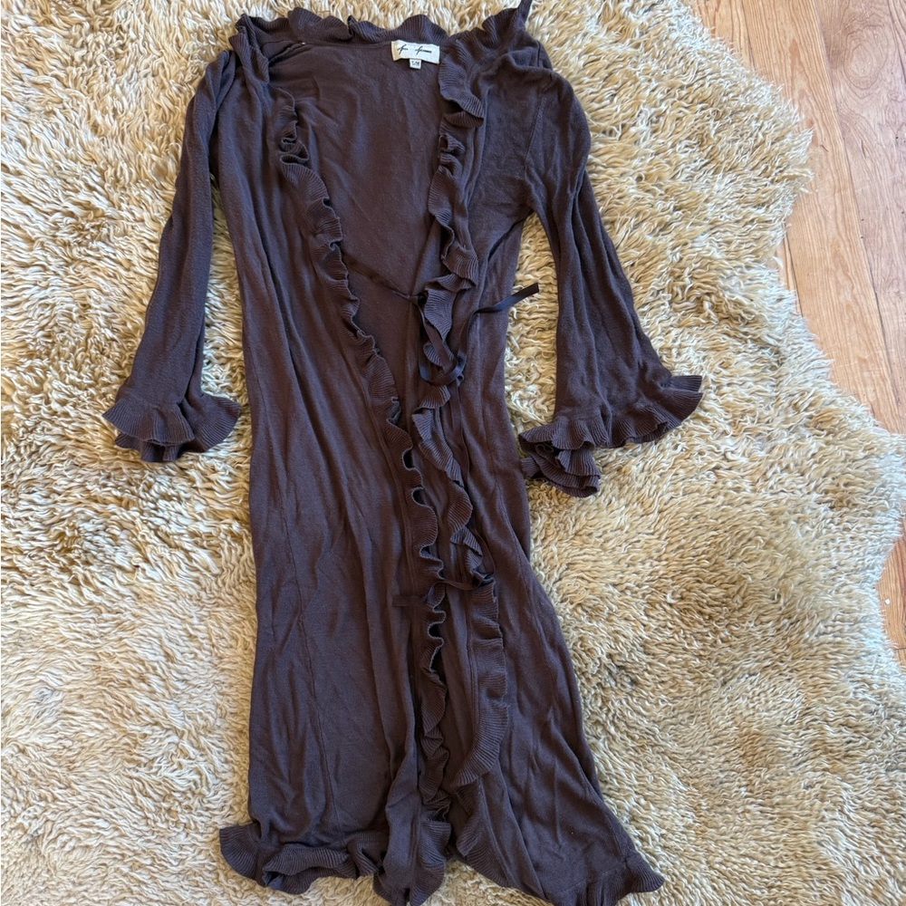 Vintage Brown Long Sleeve Ruffle Dress/Cardigan